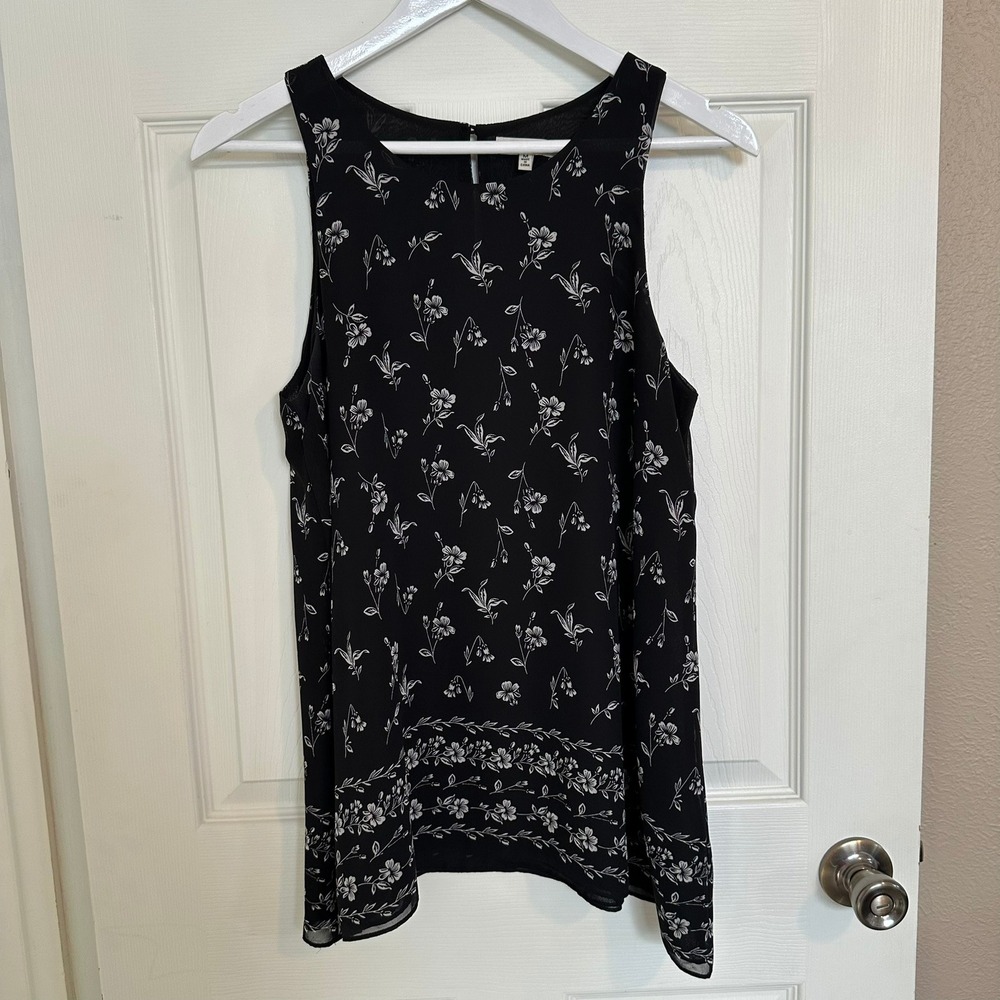 MAX STUDIO Women Black Floral Sleeveless Tank Top Size M